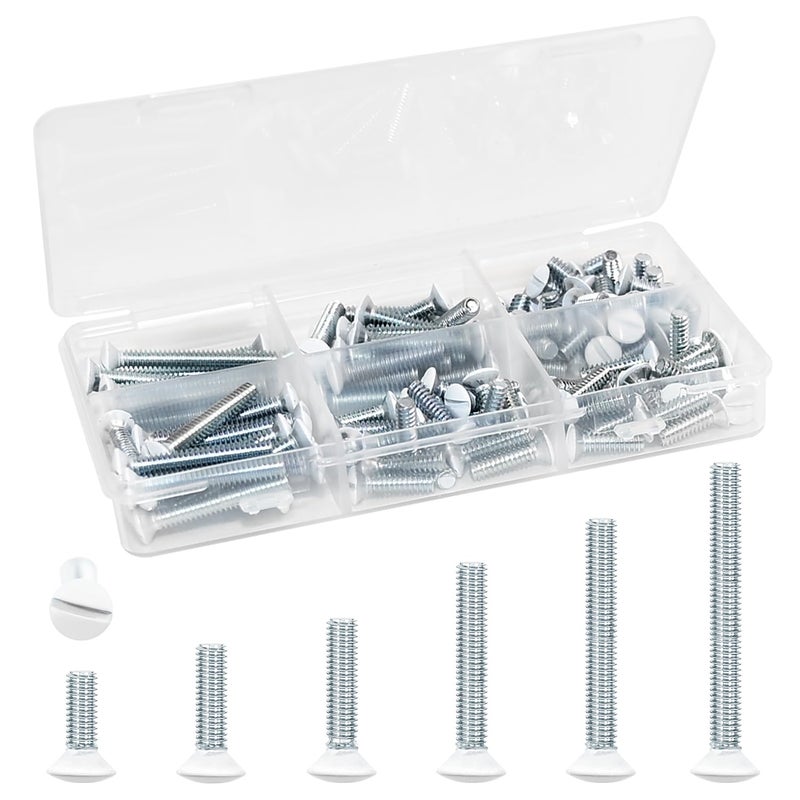 Quadafy 130 Pack White Outlet Screws 6-32 Thread, Wall Plate Screws for Electrical Cover Panel and Switch Plate, Includes Long Outlet Screws in 6 Sizes (3/8", 9/16", 3/4", 1", 1/2", 1-1/4") (White) - Image 1